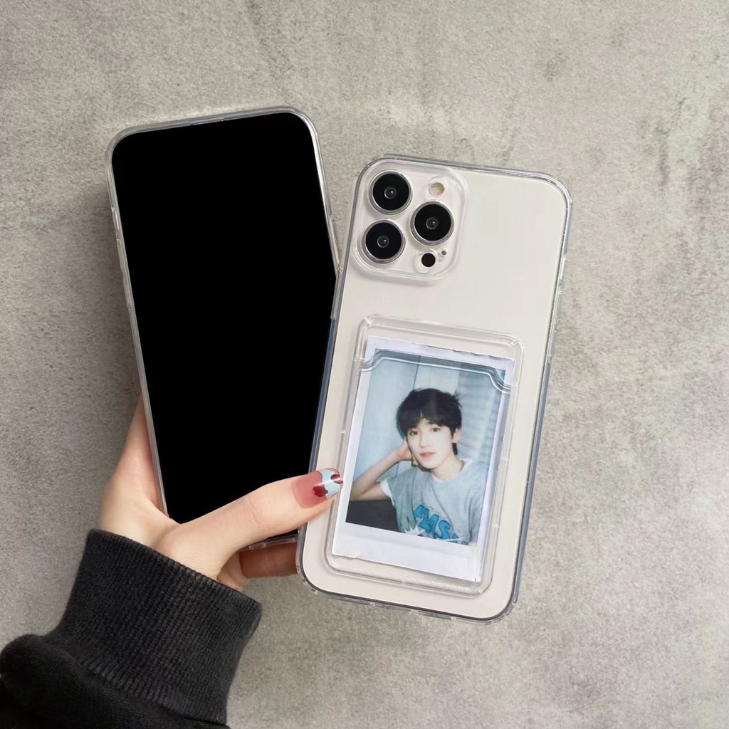 Ốp Điện Thoại Mềm Trong Suốt Chống Sốc Có Ngăn Đựng Thẻ Cho iPhone 13 12 11 Pro Max Mini XR XS Max X 8 7 6 6s Plus SE 2020