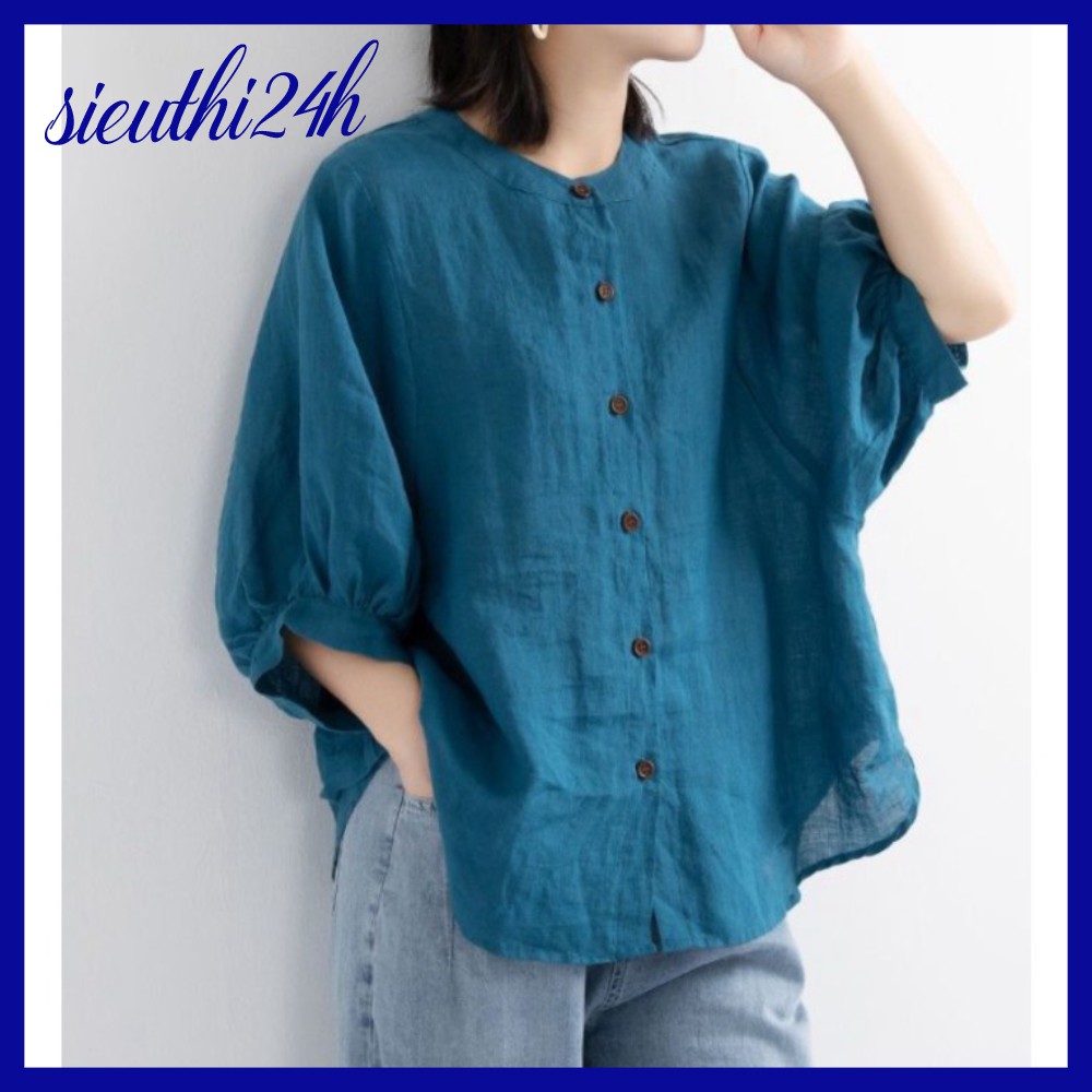 Sơ mi kiểu nữ bigsize cổ tàu Siêu thị 24 giờ, chất liệu mềm mát, form rộng che khuyết điểm SMH.34 | BigBuy360 - bigbuy360.vn