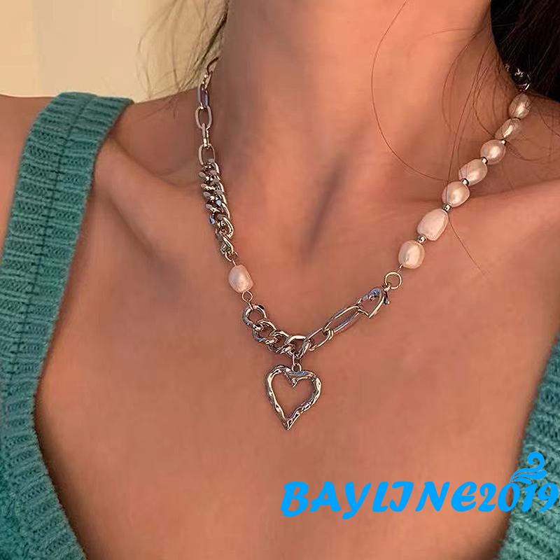 Dây chuyền phối ngọc trai nhân tạo mặt hình trái tim sành điệu dành cho nữ