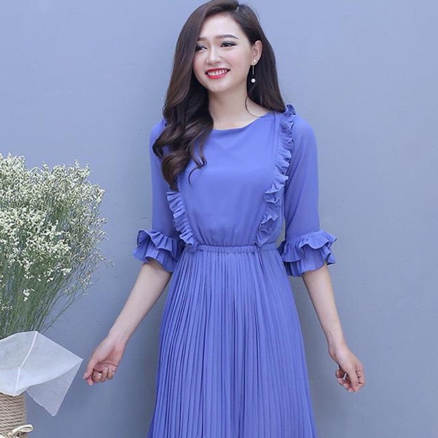 220 Đầm xanh xếp ly( hình ảnh chỉ mang tính chất minh hoạ live ) hàng si hàng thùng