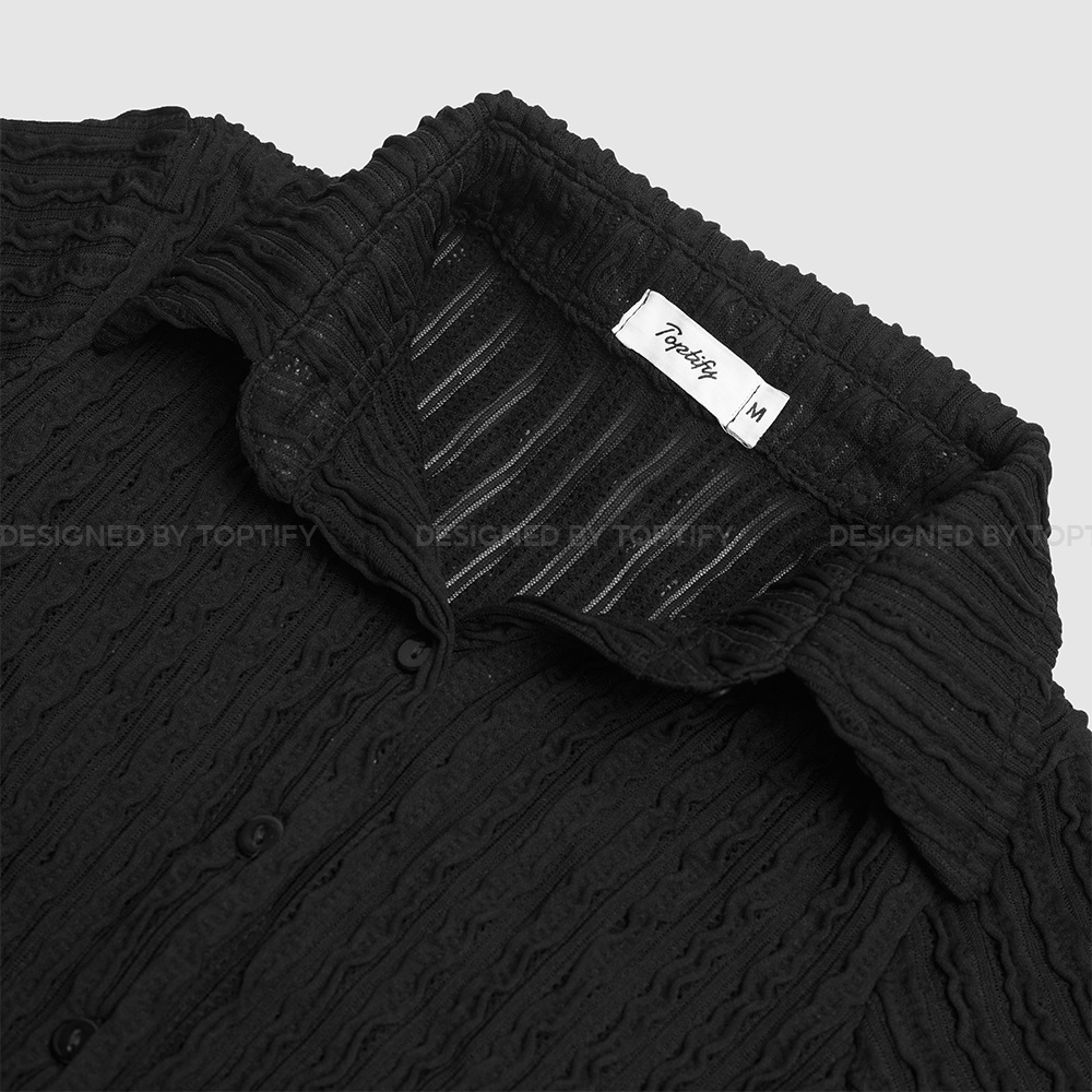 Áo croptop nữ sơ mi tay ngắn TOPTIFY kiểu vải thun họa tiết Ceylon Top AC42
