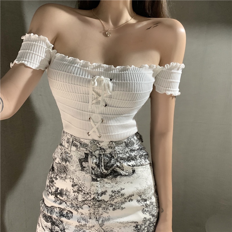 Áo trễ vai đan dây body sexy
