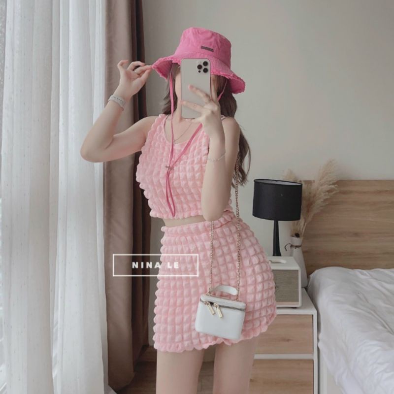sét váy xinh ô vuông vải xốp đẹp #pcngakxtv ngắn cdhtt,pc
