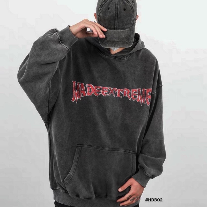 Áo hoodie nỉ xám khói MADE EXTREME chất denim cao cấp chính hãng