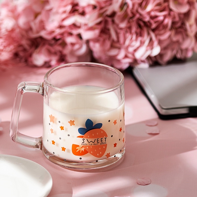 Cốc thuỷ tinh HOA NHÍ tulip cúc trắng có quai xinh xẻo hợp làm quà tặng trang trí phòng bếp