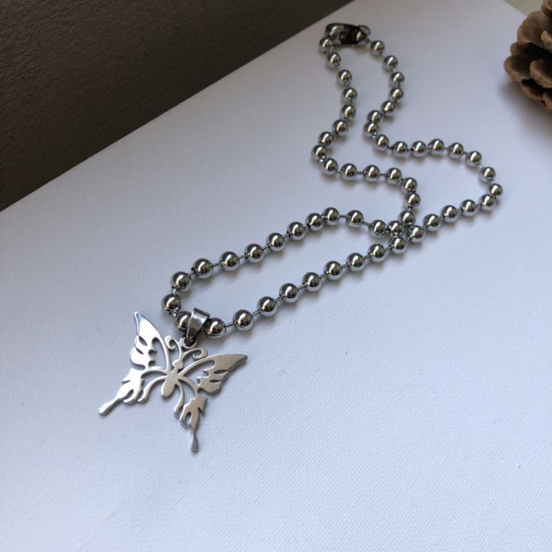 Vòng cổ Mặt Hình Bướm Rỗng Bằng Thép Không Gỉ Phong Cách Harajuku