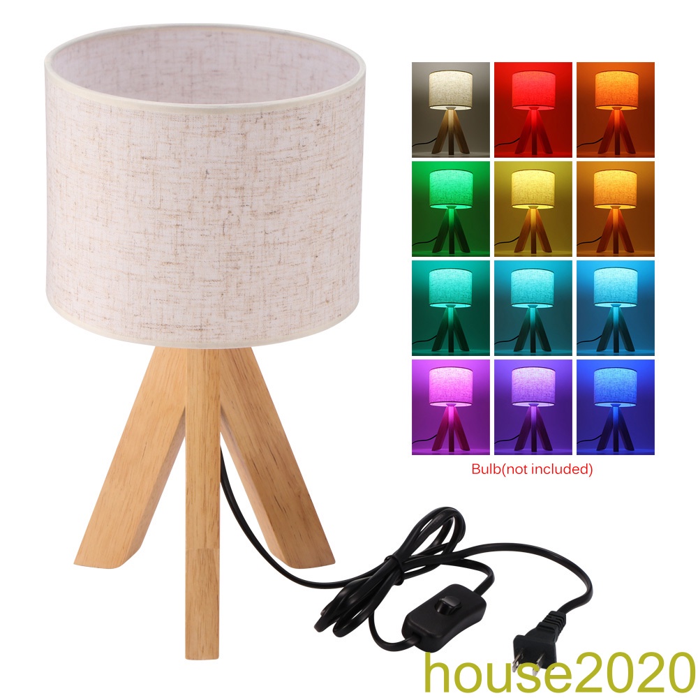 [house]Small Bedside Table Lamp Wooden Tripod Nightstand Lamp Eye-protecting Table Lamp for Bedroom Living Room Office