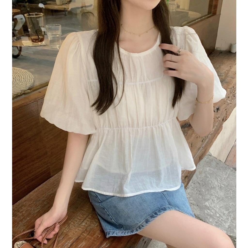 Áo kiểu nữ, áo sơ mi voan tơ mềm 2 lớp cách điệu tay bồng 5 màu Hàn Quốc kozoda SM173