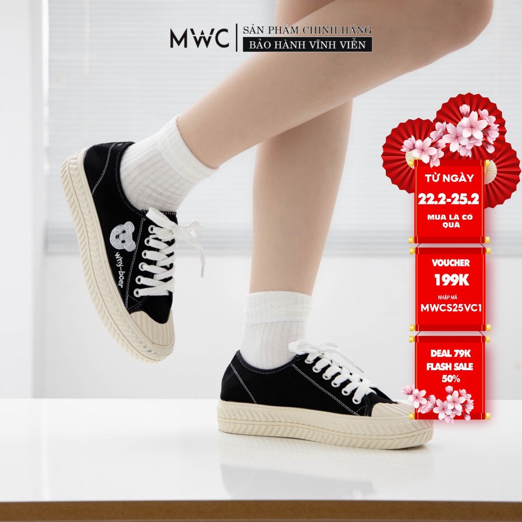Giày Thể Thao Nữ MWC Sneaker Chất Vải Đế Cao Phối Hình Đáng Yêu NUTT- 0600