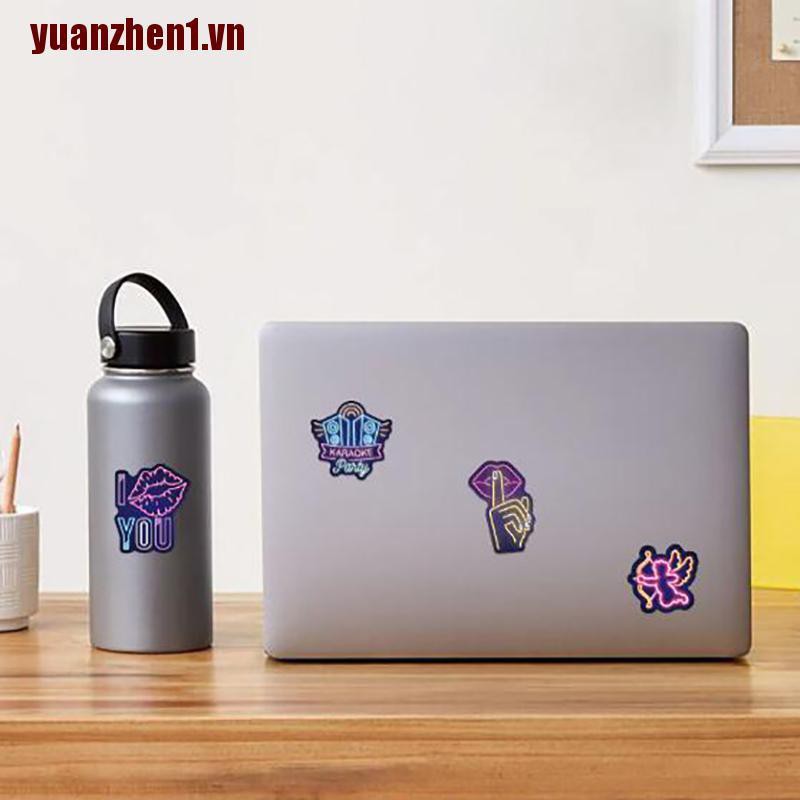 1 [Yuanzhen] 50 Miếng Dán Chống Thấm Nước Màu Neon Trang Trí Laptop Ván Trượt Guitar Guitar