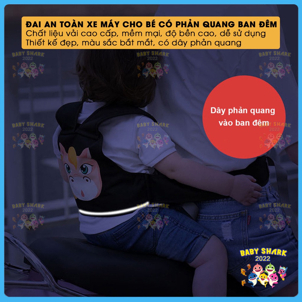 Đai xe máy cho bé an toàn, họa tiết đáng yêu, có dây phản quang ban đêm
