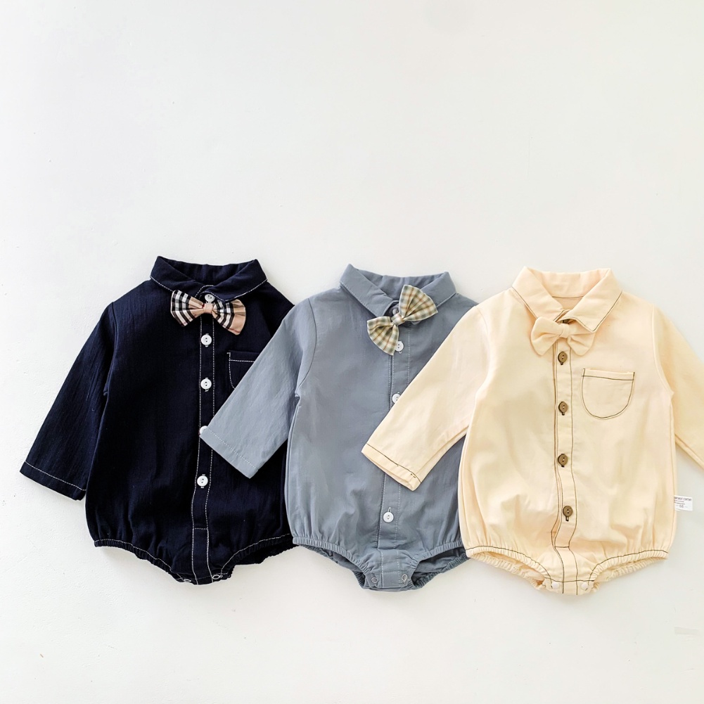 Bộ áo liền quần dài tay + nơ + quần dài thời trang mùa thu cho bé trai