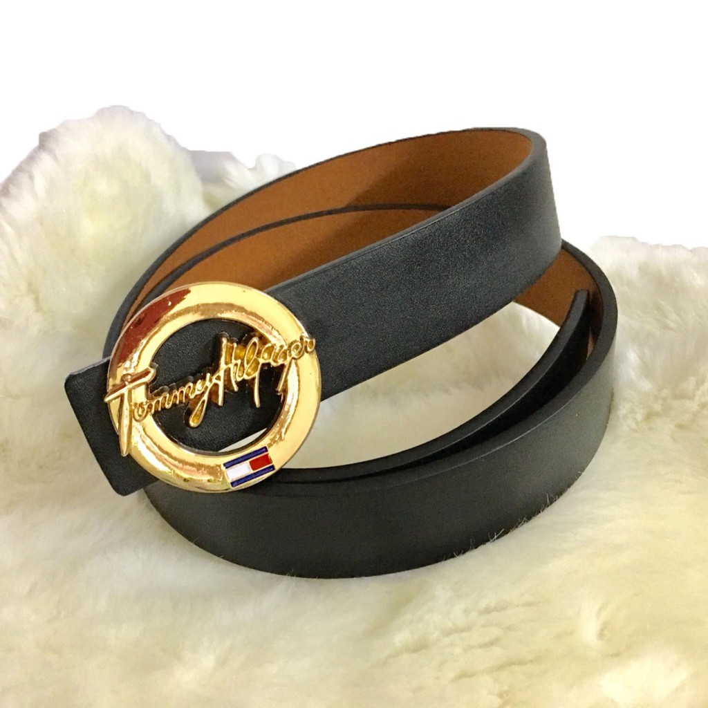 Thắt lưng nam, nữ mặt tròn trạm khắc chữ cá tính, Dây nịt da cao cấp phong cách châu âu