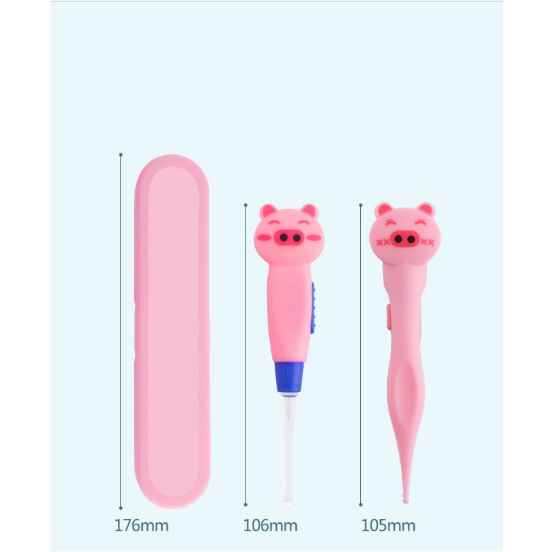 Bộ 2 dụng cụ lấy ráy tai cho bé hình thú có đèn soi- Tặng kèm hộp đựng