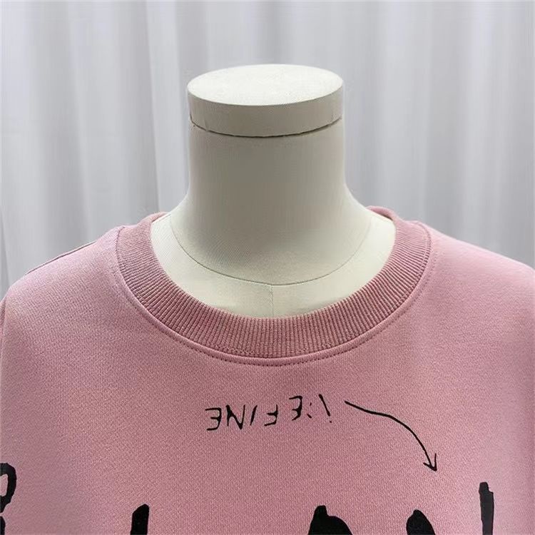Sweater girls spring and autumn thin style oversize cartoon age reduction loose large-size student hoopless jacket ins trend