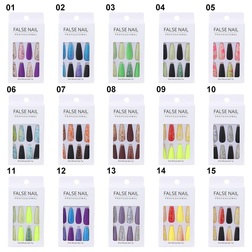 HS Bộ 24 Móng Tay Giả Dáng Chữ T Nhiều Màu Sắc Có Thể Tháo Rời