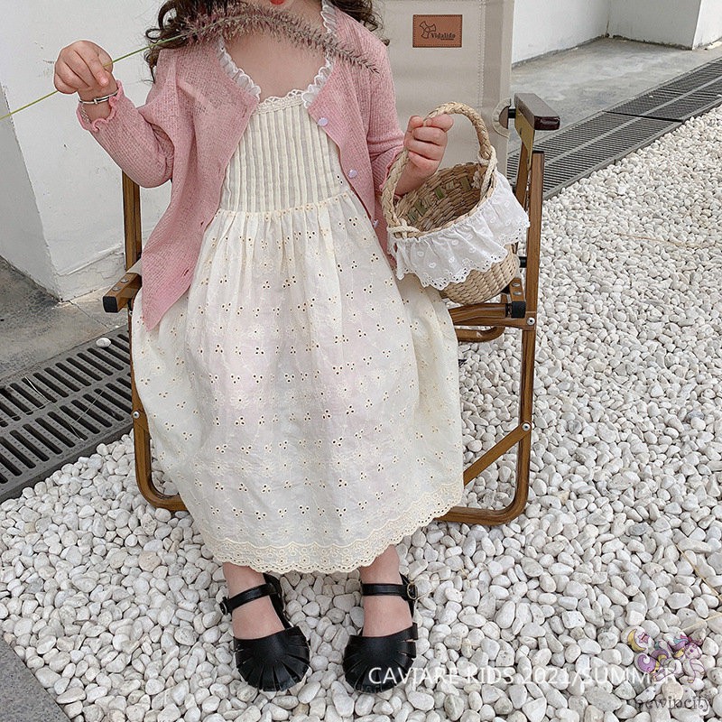 Đầm Công Chúa Hai Dây Thêu Họa Tiết Thời Trang Mùa Hè Hàn Quốc Cho Bé Gái