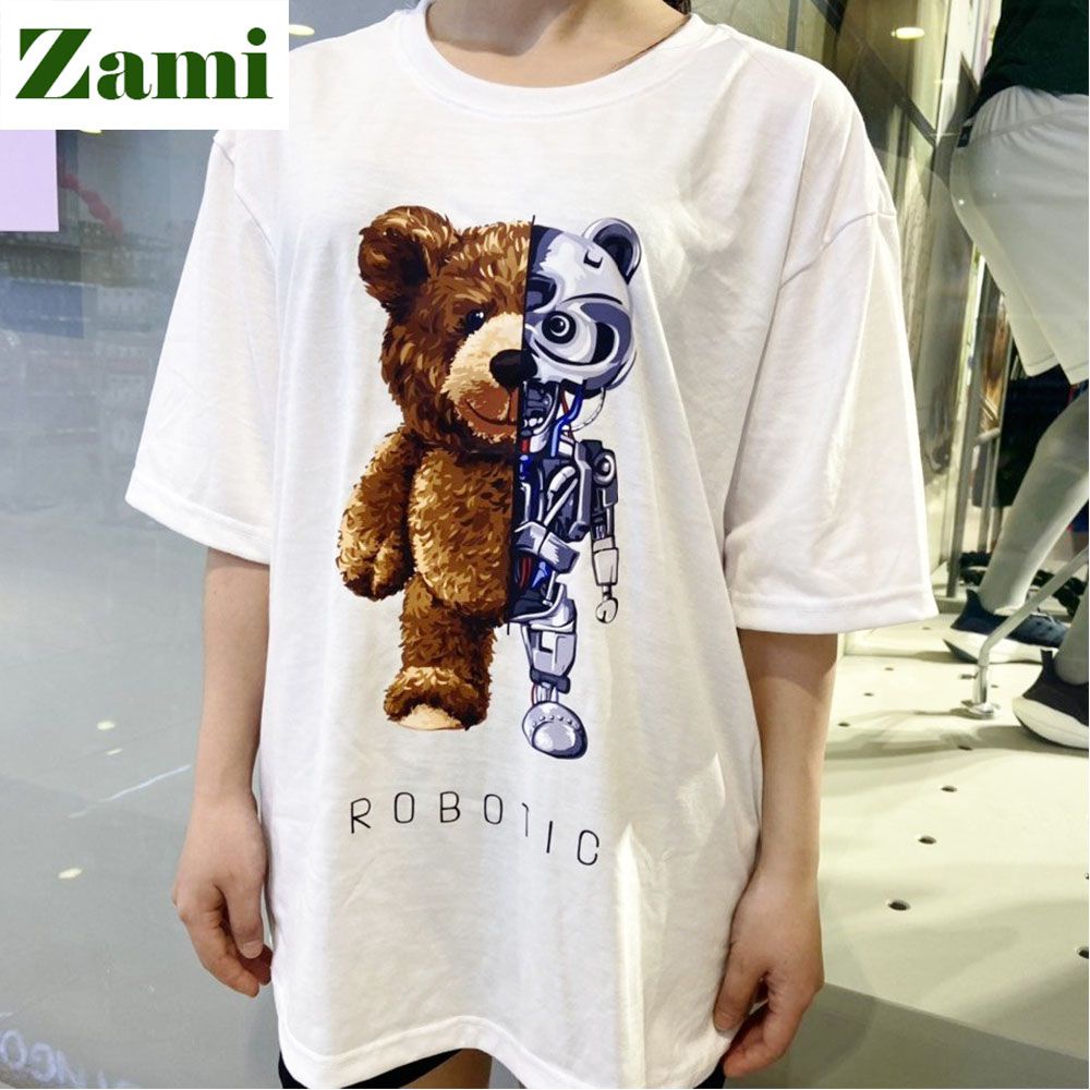 Áo Thun Unisex Nam Nữ Cổ Tròn Tay Lỡ Form Rộng Phong Cách Streetwear Basic In Hình Gấu Robotic ZT22 Zami | BigBuy360 - bigbuy360.vn