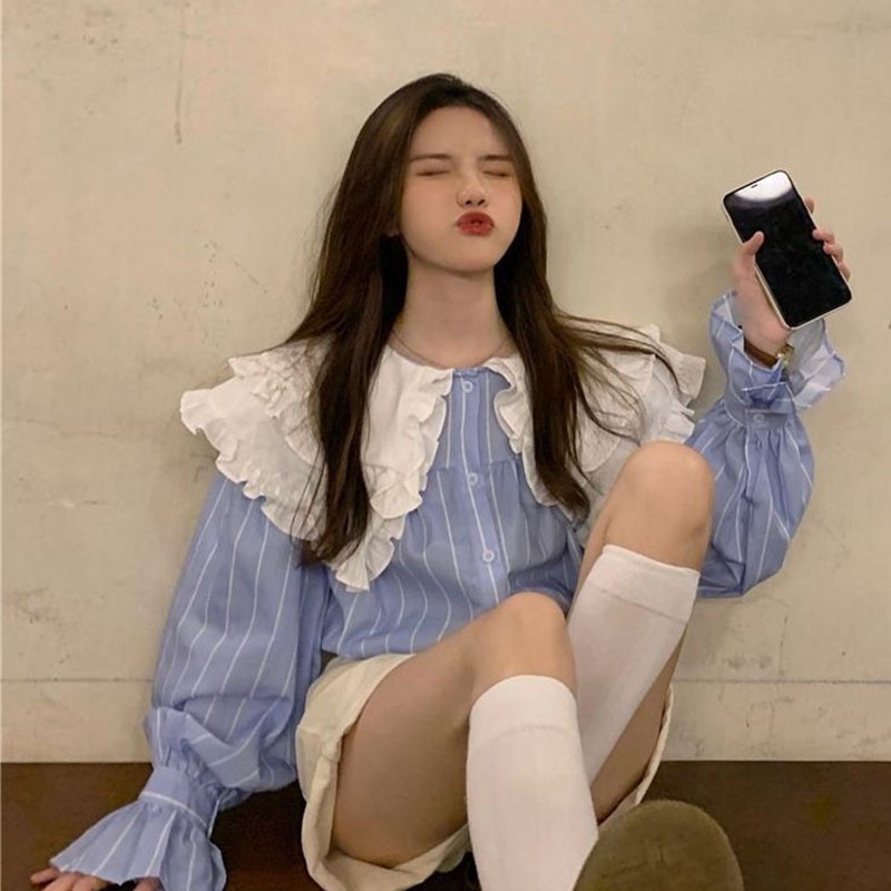 Áo sơ mi IELGY cổ búp bê hợp thời trang dễ phối đồ cho nữ