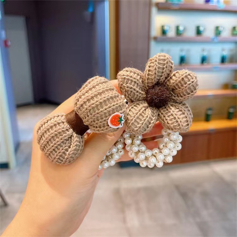 Dây Buộc Tóc Co Giãn Đính Hạt Và Nơ Màu Caramel Dễ Thương Cho Bạn Gái