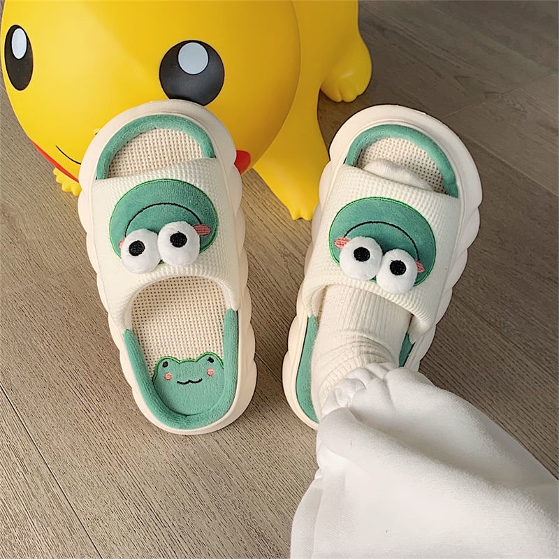 Oeteo Dép Đi Trong Nhà Đế Dày Họa Tiết Hoạt Hình Ếch Dễ Thương Cho Nam Và Nữ