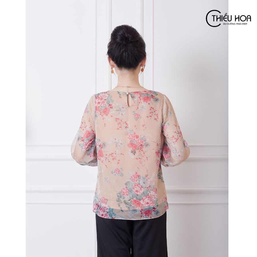Áo Kiểu Tơ Hoa Thiều Hoa Nhã Nhặn Thanh Lịch Thoáng Mát Nhanh Khô Cho Nữ Trung Niên Có Size Lớn AD1L0504
