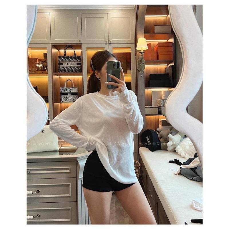 Áo Phông Giấy Form Rộng Tay Dài, Áo Thun Nữ Cổ Tròn Hàng Đẹp