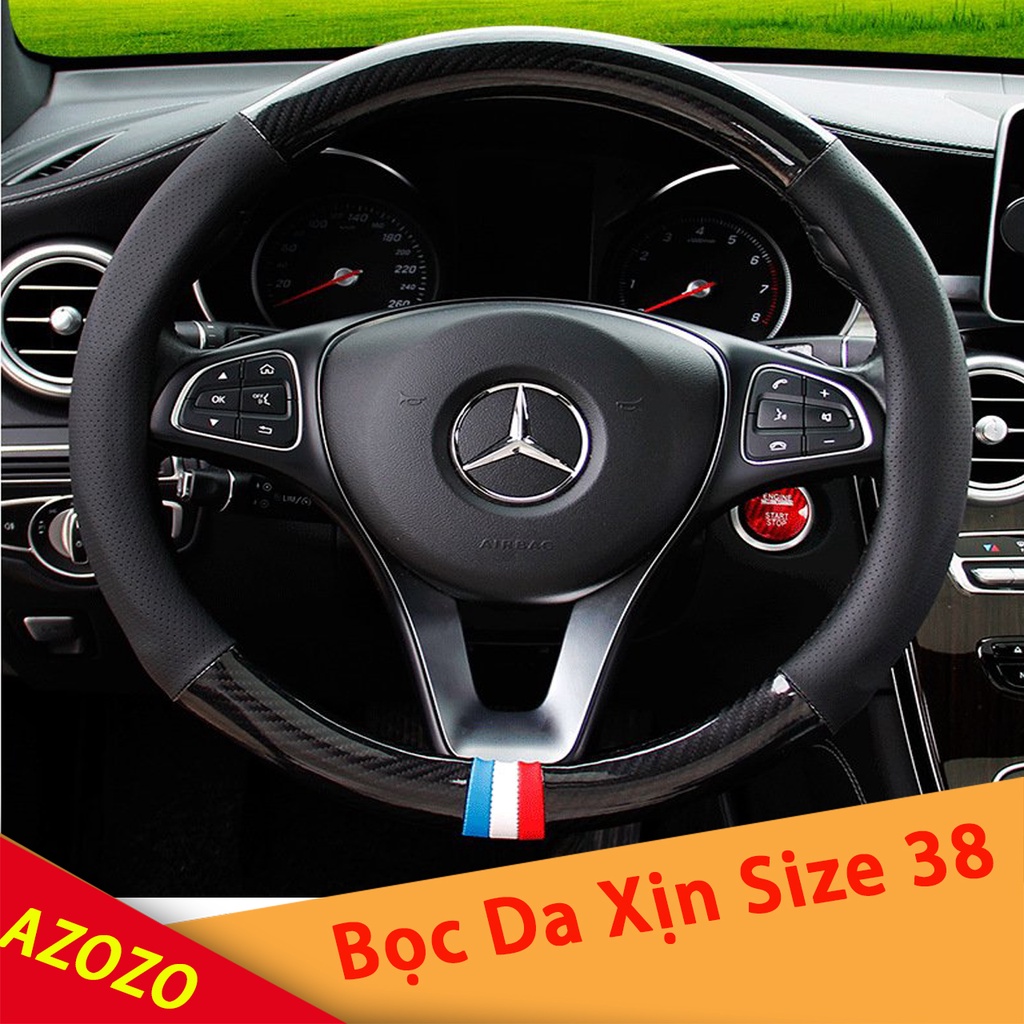 Bọc vô lăng da - Bọc vô lăng vân Carbon họa tiết cờ Pháp có lỗ thoáng khí - Ốp Vô Lăng Xe AZOZO Shop