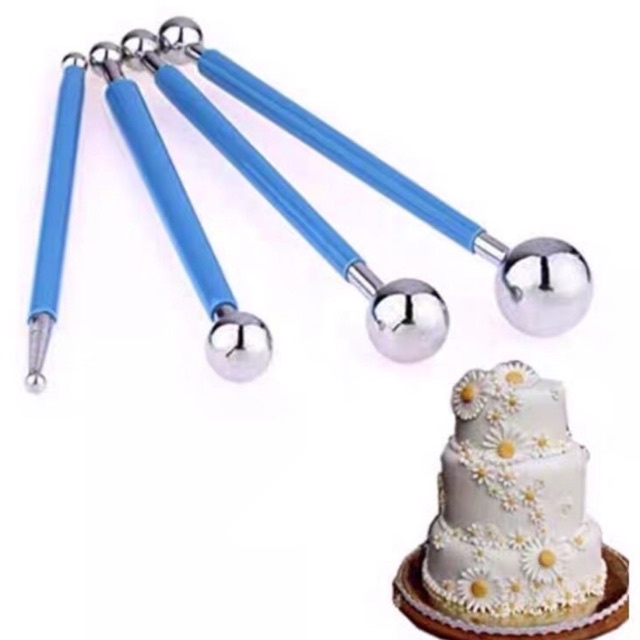 Bộ fondant 4 dụng cụ 8 đầu tròn tạo hình cánh hoa , bánh trôi , bánh kem , đất sét