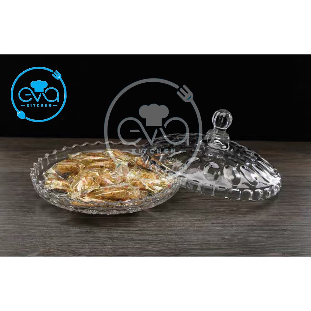 Khay Đựng Mứt Thuỷ Tinh Pha Lê Chia Ngăn Hoạ Tiết Chấm Bi Trắng Cao Cấp / Thố Mứt Tết 520-9 M3169