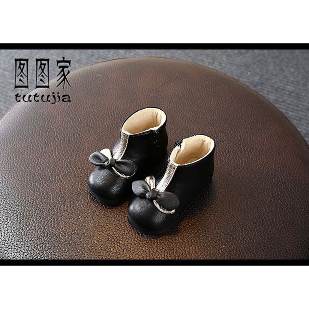 Bốt nơ cao cổ da mềm lót nhung cho bé gái