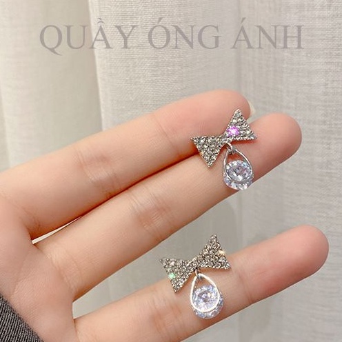 Bông tai hình giọt nước phối nơ đá nữ tính - KT26
