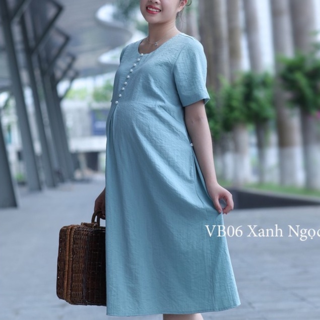 Đầm bầu váy bầu hè, đầm bầu váy bầu thiết kế tay ngắn, đầm bầu váy bầu áo bầu mặc nhà mát mềm
