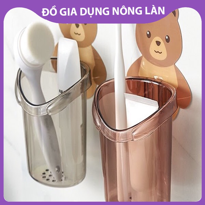 Cốc gấu dán tường đựng bàn chải đánh răng, đồ dùng nhà tắm hình gấu Có lỗ thoát nước tiện lợi NL Shop