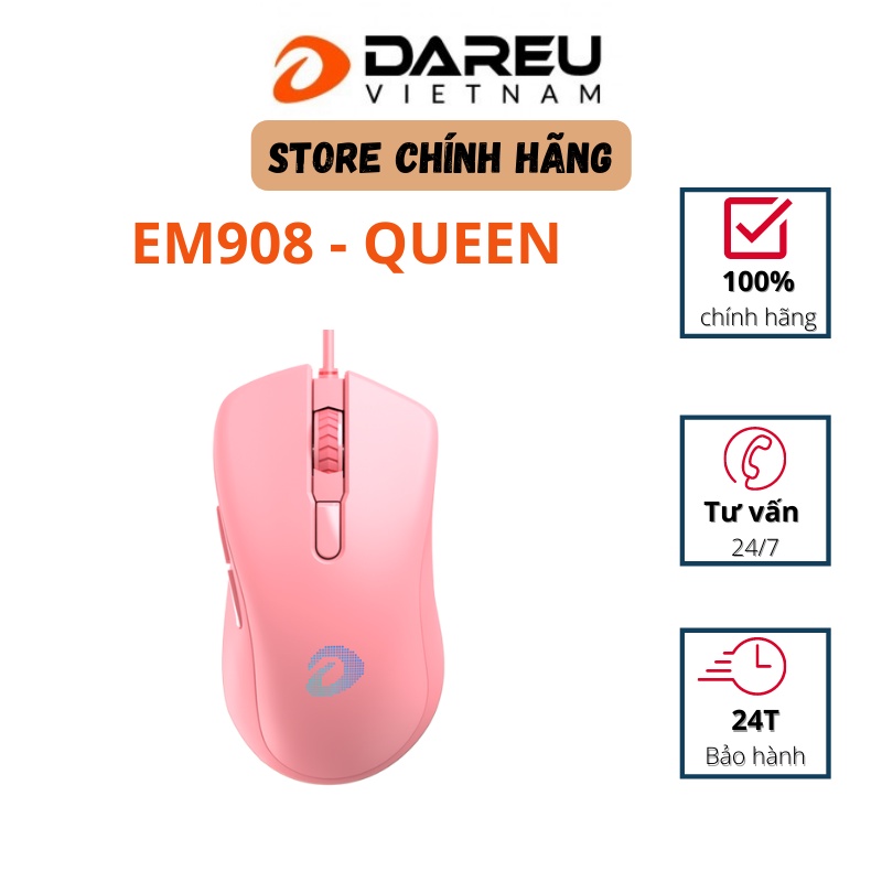 Chuột Gaming DAREU EM908 Pink (LED RGB, BRAVO sensor) - EM908 Hồng