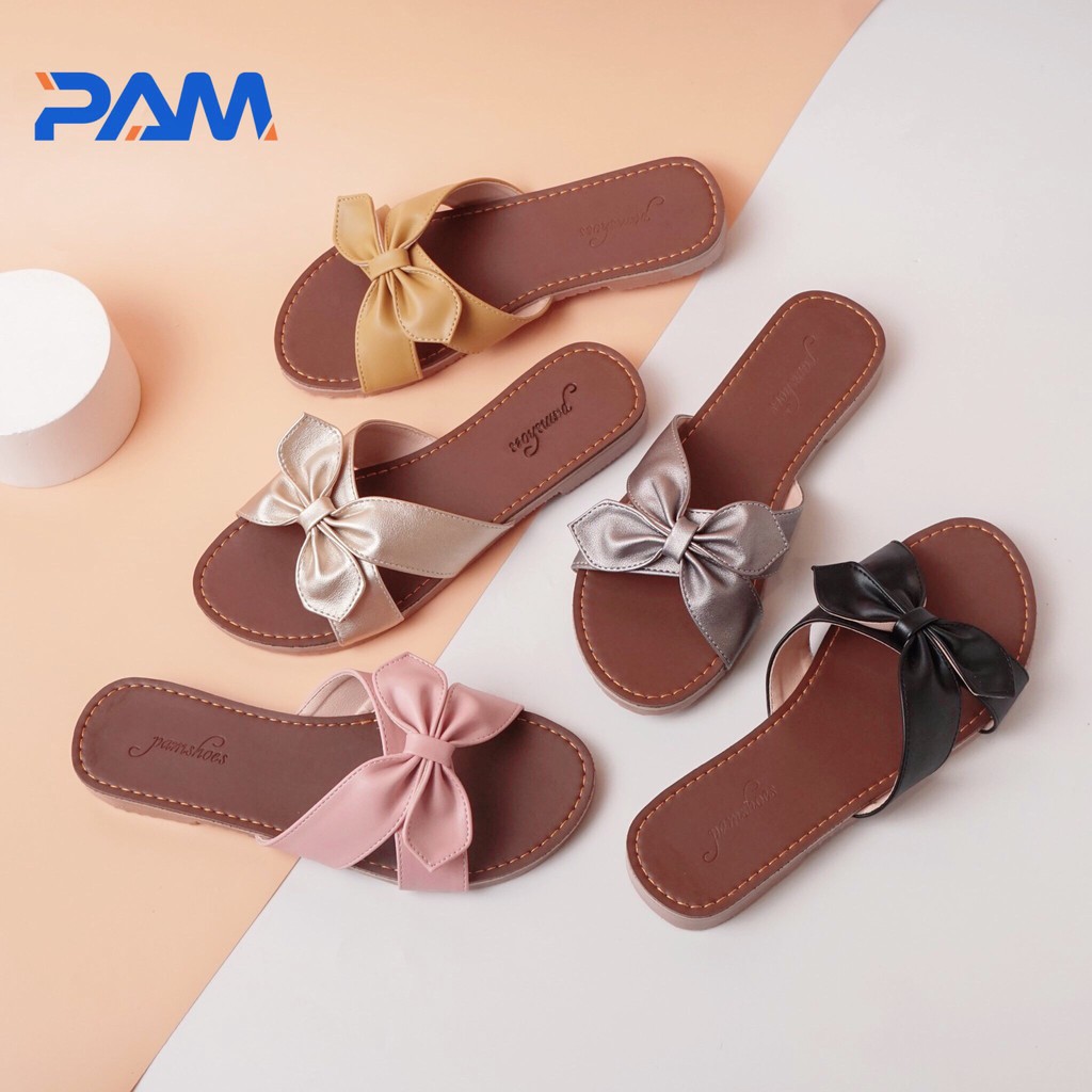 Dép Lê Nữ PAM Giày Việt - Chất Lượng Việt Chất Da Bóng Phối Nơ Dễ Thương Mang Đi Chơi Đi Dạo - DBL15 - Size 35-40