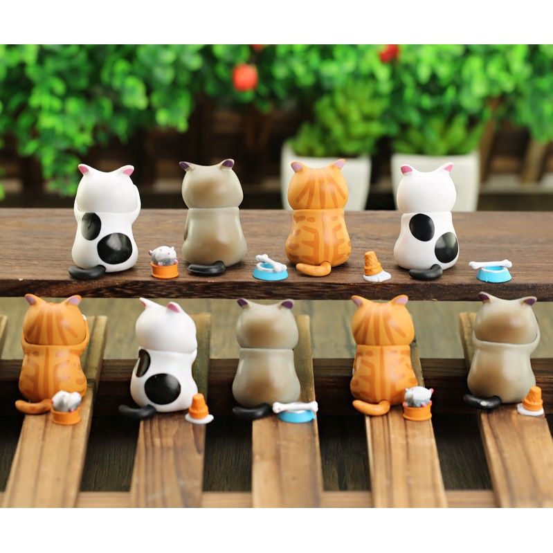 Set mô hình 9 chú mèo trầm cảm cực dễ thương dùng để trang trí bàn làm việc chơi game