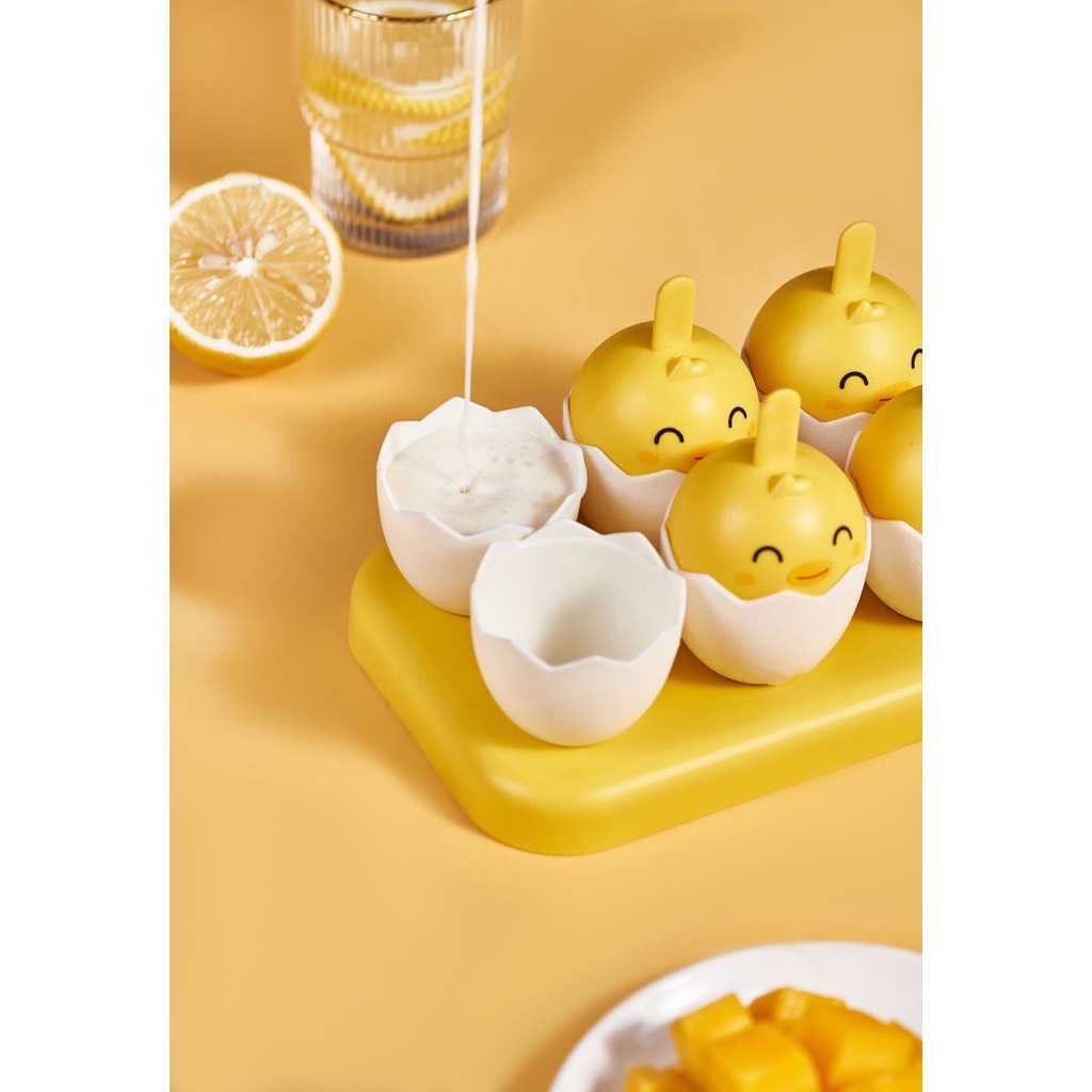 Khuôn Làm Kem Hình Quả Trứng Gà Cute Bộ 6 Khuôn Làm Kem Đáng Yêu Màu Vàng Có Chân Đế Chắc Chắn