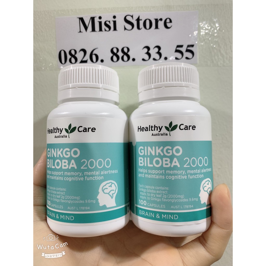 (Combo 2 hộp) Bổ não Ginkgo Biloba 2000 Healthy Care, viên uống tuần hoàn não, lọ 100 viên, Mẫu mới