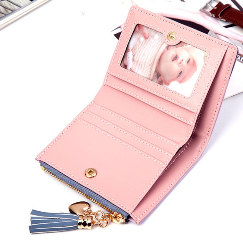 Ví Ngắn Có Khóa Kéo Phối Màu Tương Phản Thời Trang Cho Nữ