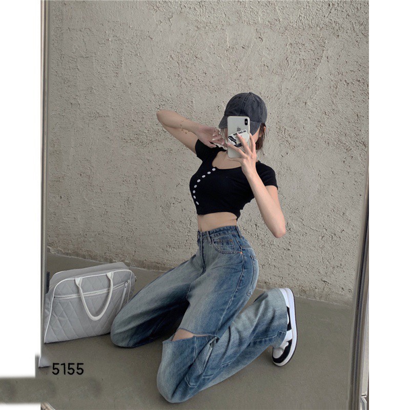 QUẦN JEANS ỐNG RỘNG NỮ LƯNG CAO LOANG SỌC TRẮNG RÁCH BE PHẢI CAO LAI CUỐN SIÊU MỀM MỊN CỰC HOT HIT HADI