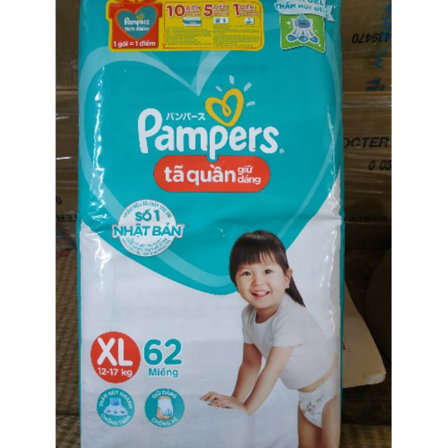 Tã quần pamper  giữ dáng mới gói cực đại XL62(XL-62 MIẾNG), có mã tích điểm .