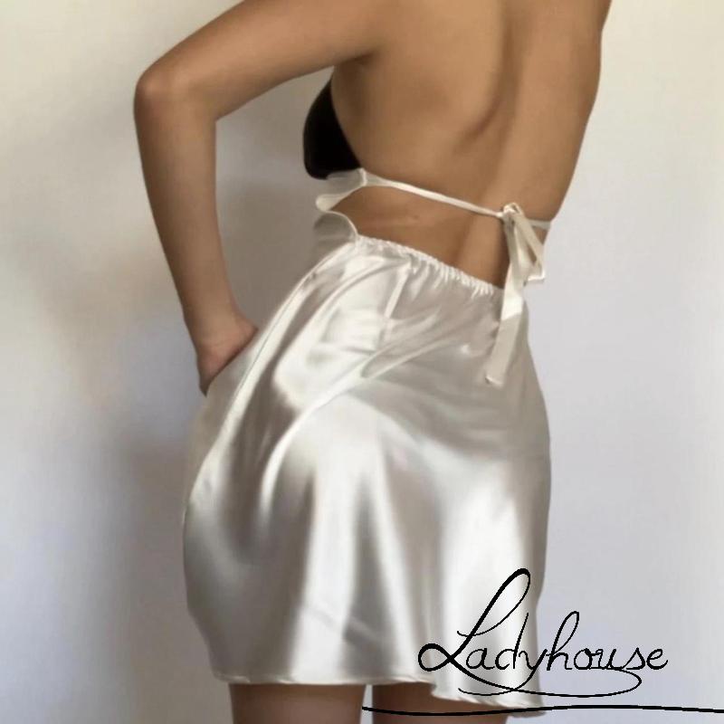 Đầm Ngắn Không Tay Hở Lưng Phối Dây Cột Dành Cho Nữ Dự Tiệc