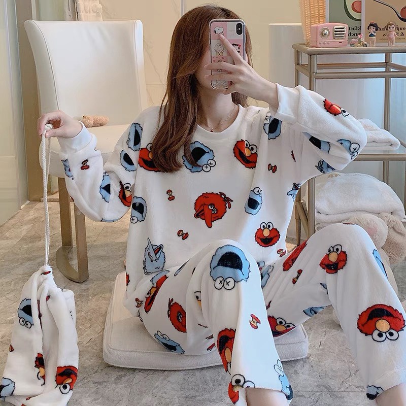 Bộ ngủ nữ đáng yêu siêu nhẹ giữ nhiệt, bộ ngủ cute chất liệu lông cừu siêu ấm | BigBuy360 - bigbuy360.vn