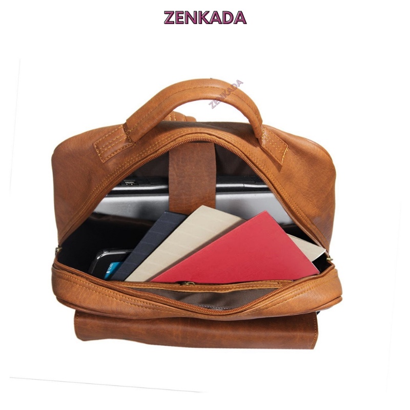 Balo đựng laptop với nhiều ngăn tiện dụng, ba lô da Zenka phong cách thanh lịch và sang trọng_ZBL01_2