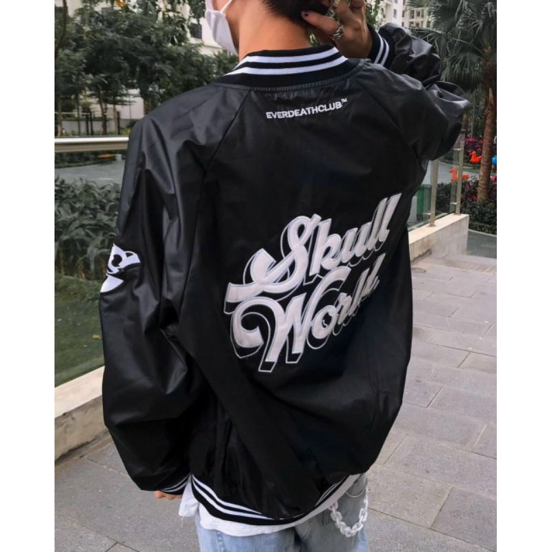 (Vidoe +Ảnh Thâth ) Áo khoác dù bomber Skull World chất dù ngoại 2 lớp form rộng Unisex nam nữ Couple đều mặc được