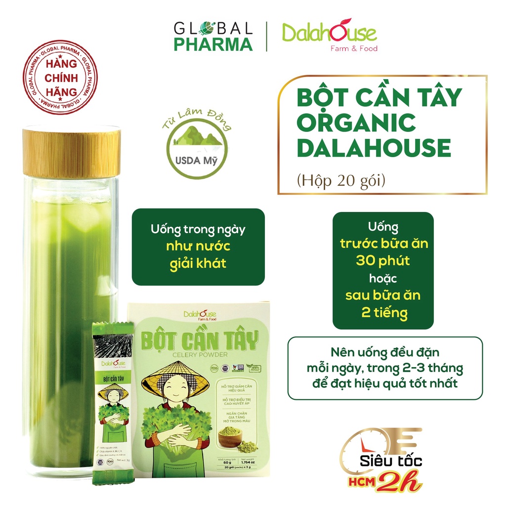 Bột cần tây nguyên chất Dalahouse (Hộp 20 gói x 3g) - đẹp dáng, thanh lọc cơ thể, làm đẹp da