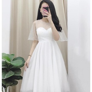 Váy trắng công chúa 4 lớp đi kỷ yếu / đi cưới / đi chơi [TAY NGỌC CỔ TRÒN]