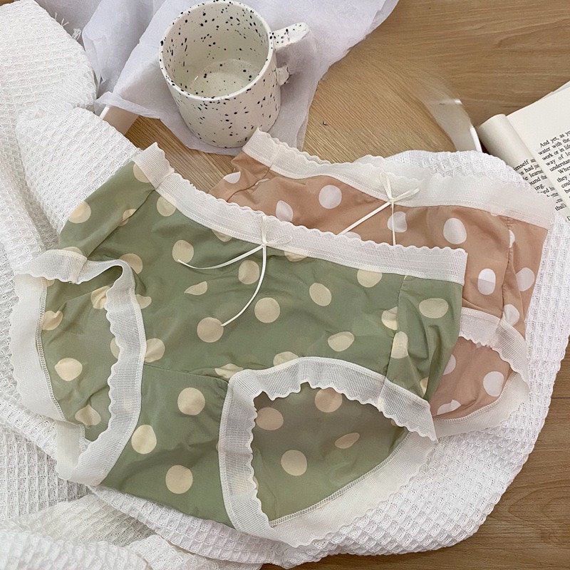 Quần lót nữ su lụa cao cấp mẫu chấm bi viền ren siêu mềm mát 1482.