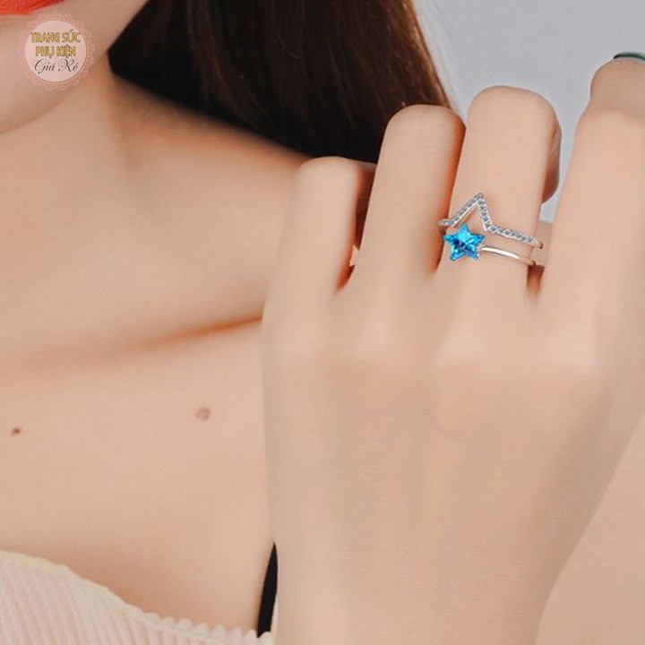 Nhẫn nữ thời trang phong cách Hàn Blue Star, bạc ý S925 cực xinh N36